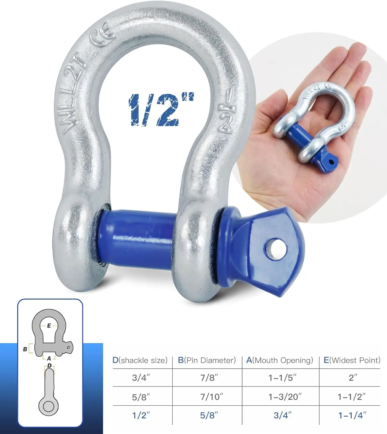 4 Pack 1/2" D Ring Shackle with 9/16" Screw Pin, 26,400 lbs Break Strength Heavy Duty Tow Recovery for Off-Road Jeep Truck ATV view 5