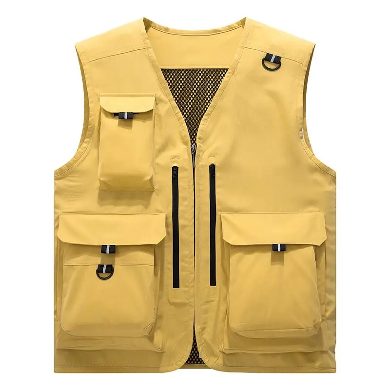Spring And Summer New Men's Fashion Vest Casual Mesh Work Sleeveless Jacket Tool Pockets V Collar Photography Fishing Vest