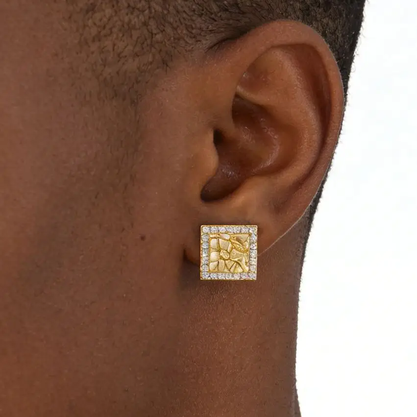 

9mm Mini Irregular Square Shape Stud Earrings Hip Hop Style for Men And Women Gift with Crystal CZ Zirconia Gold Nugget Design