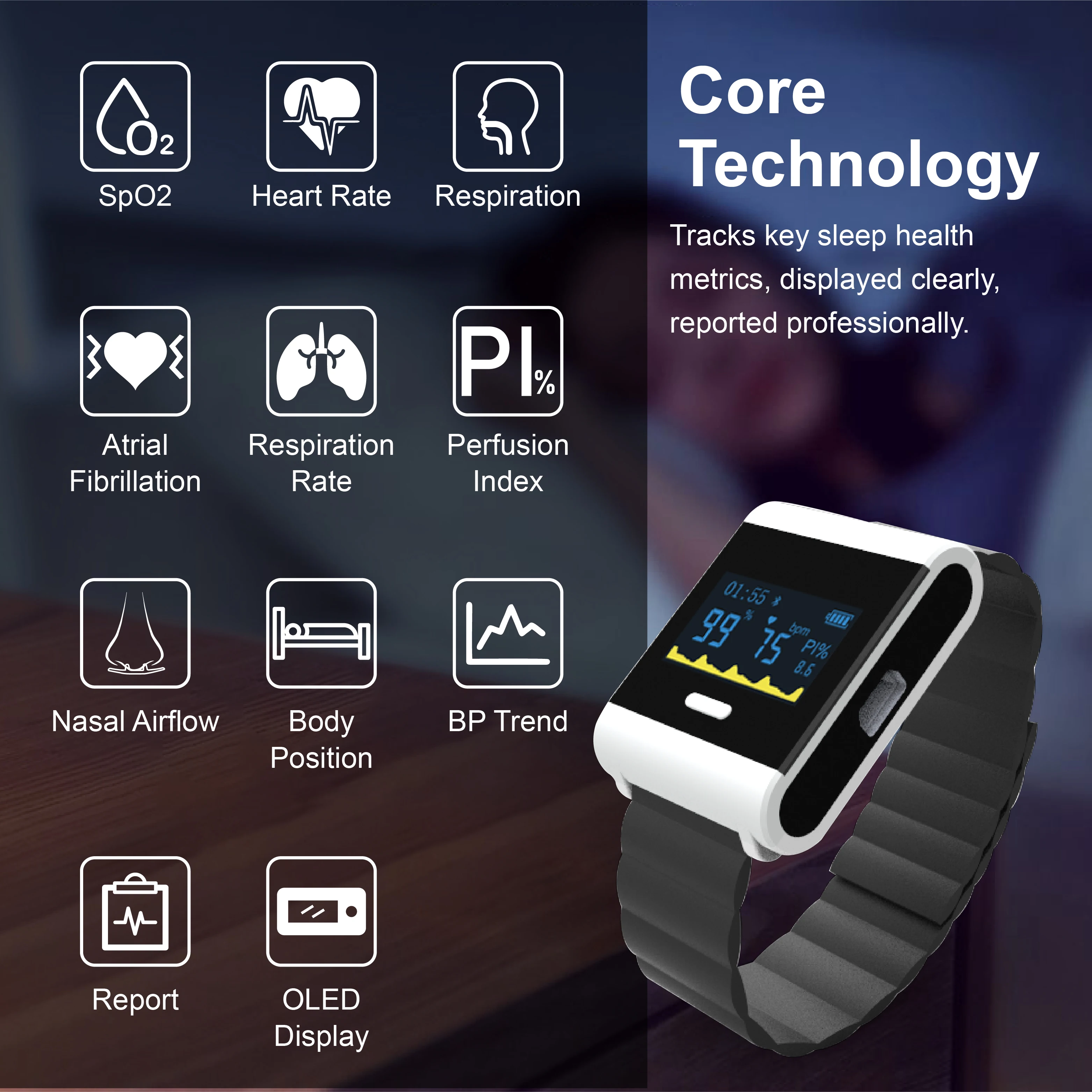 Berry PM50 Class II Cellular Telehealth Medical Equipment Solution Sleep Apnea Monitoring Display Bluetooth