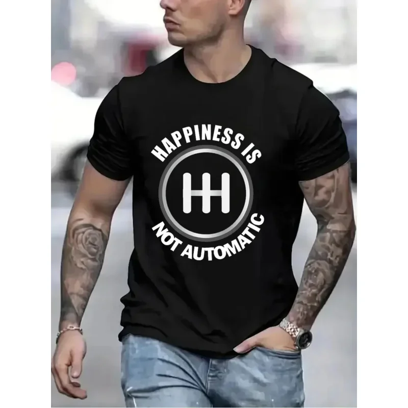 Happiness Is Not Automatic Men T Shirt Plus Size Fashion T-Shirt Save The Manuals Tshirt 3 Pedals Cars Lovers Men Brand Teeshirt