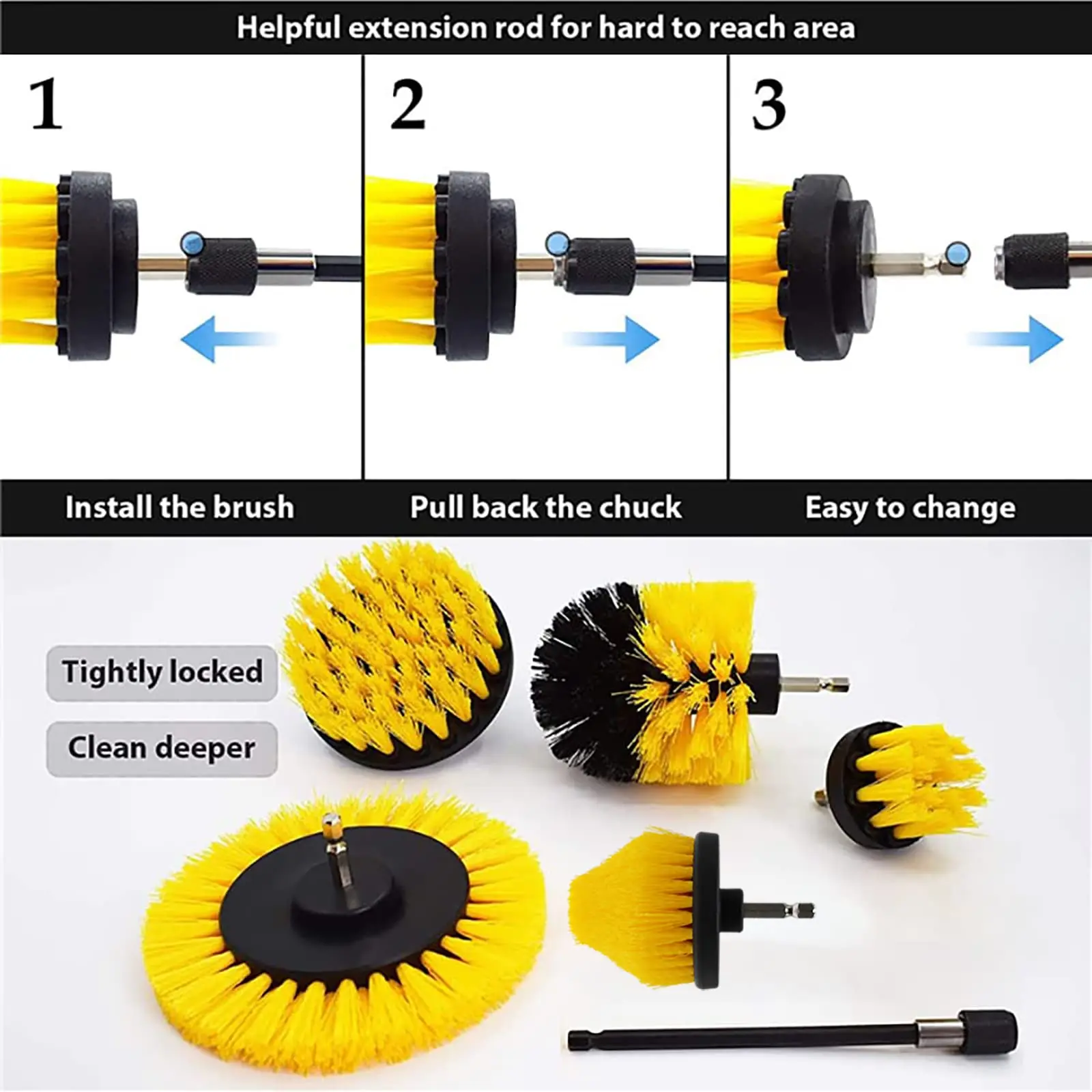 7pcs Drill Electric Brush Power Scrubber Cleaning Brush Attachment Set All Purpose for Floor,Tub,Shower,Tile, Bathroom, Kitchen