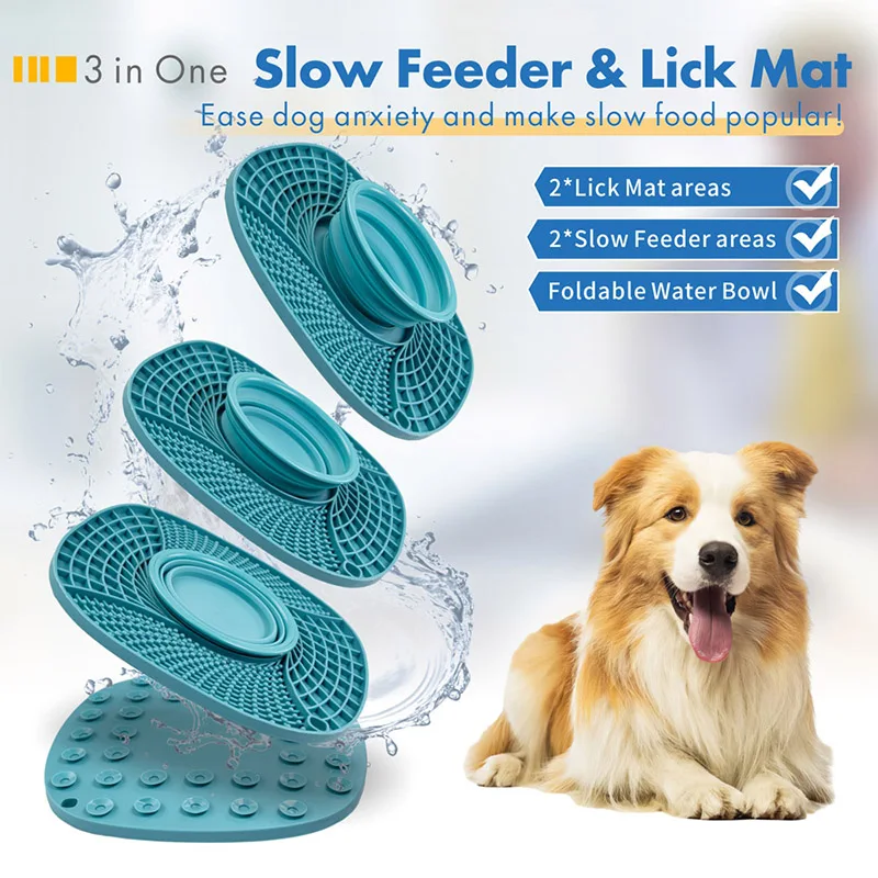 

Multifunctional Foldable Slow Feeder Dog Bowl 3-in-1 Anti-choking Safy TPR Water Bowl Lick Mat for Pets Dogs Accessories Home