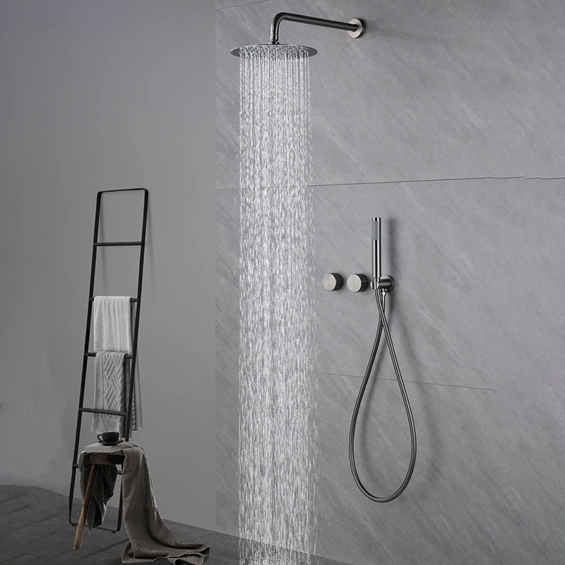 

Gunmetal Brass Shower Set Faucet Shower Bathroom Rainfall Furniture Set Mixer 10inch Shower Head