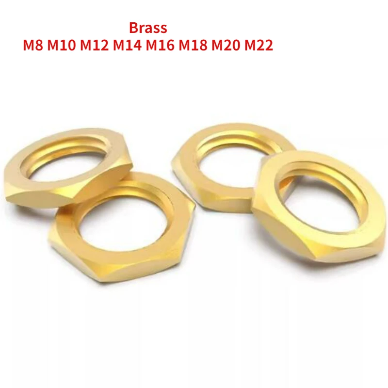 

5-30pcs GB808 Brass Fine Thread Thin Nut Standard Copper Hexagonal Flat Screw Cap M8 M10 M12 M14 M16 M18 M20 M22