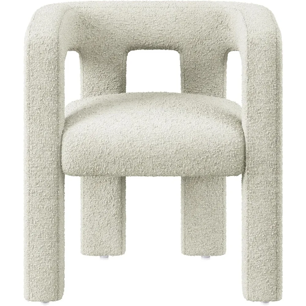 

Modern Boucle Barrel Dining Chair, Upholstered Linen Kitchen Boucle Armchair with Sidearms and Back, for Dining Room