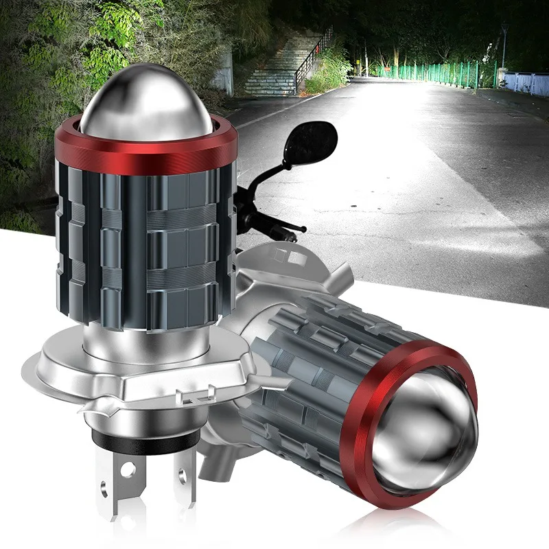 1pcs High-brightness Motorbike Lamp H4 LED Motorcycle H6 LED Motorcycle Headlight White Yellow Bulbs Lens High Low Beam Lamp