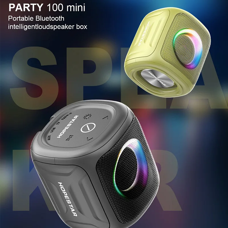 HOPESTAR Party100mini Wireless Bluetooth Speakers Led Light Portable High Power Subwoofer Powerful 2400mah Battery for Computer