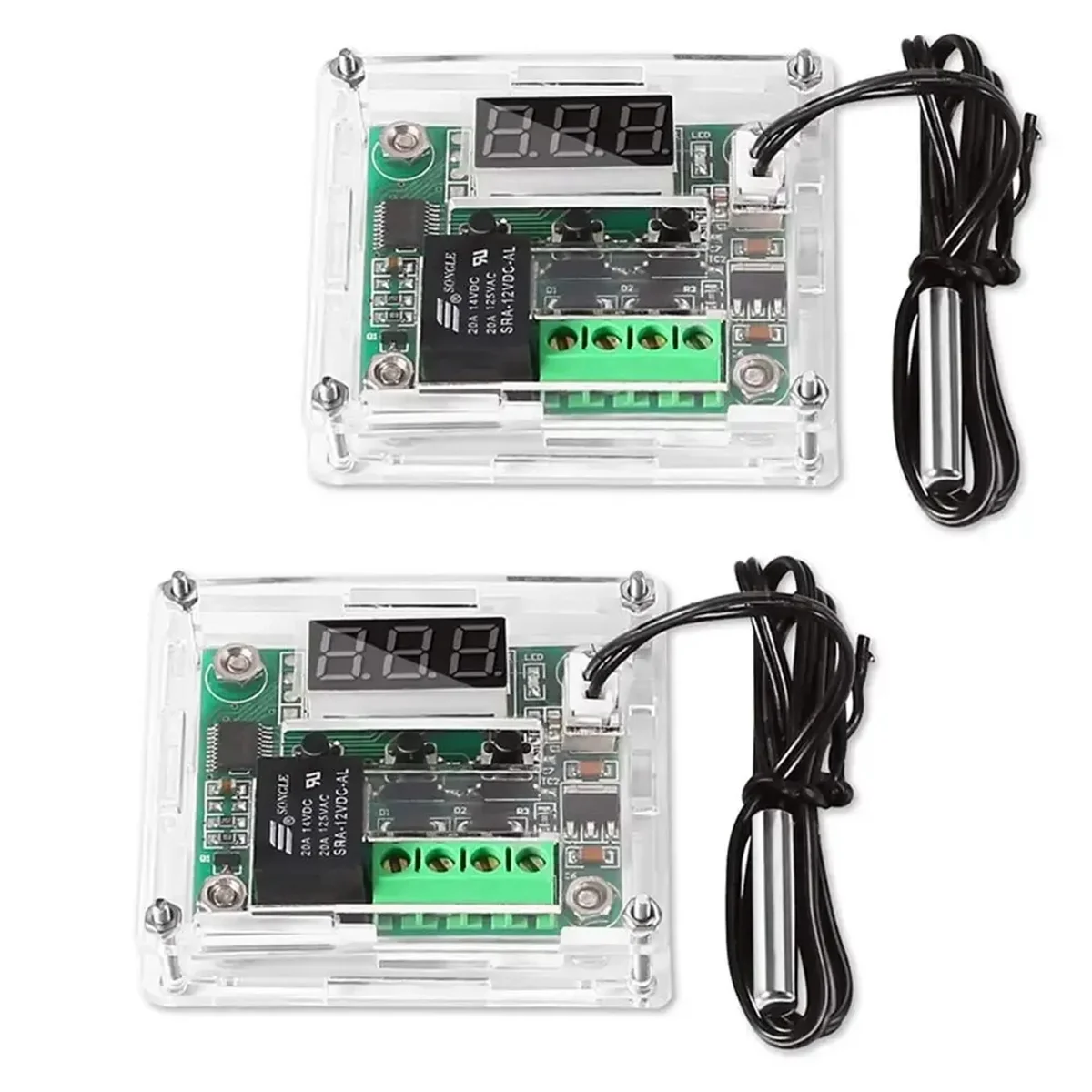 Módulo Controlador de Temperatura com Case, Display LED, Termostato Digital, Sonda Impermeável, W1209, 2pcs