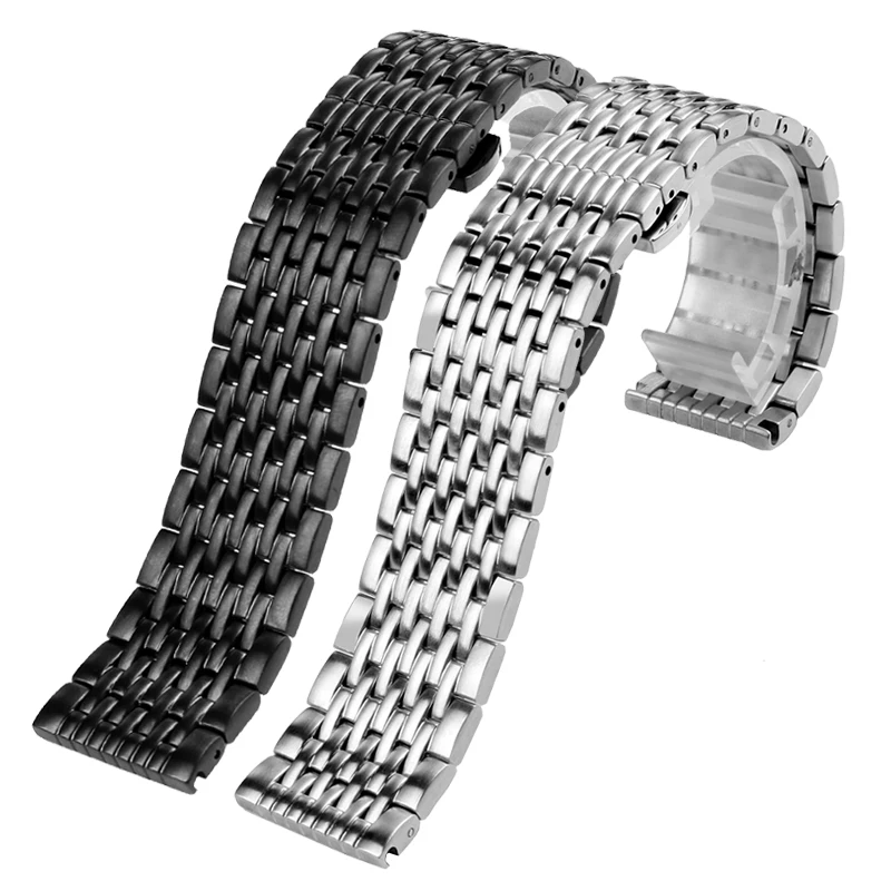 For Armani AR11238 AR1981 AR60024/AR60025 Csolid steel watch band 22mm Silver black Folding clasp watch Wristband accessories