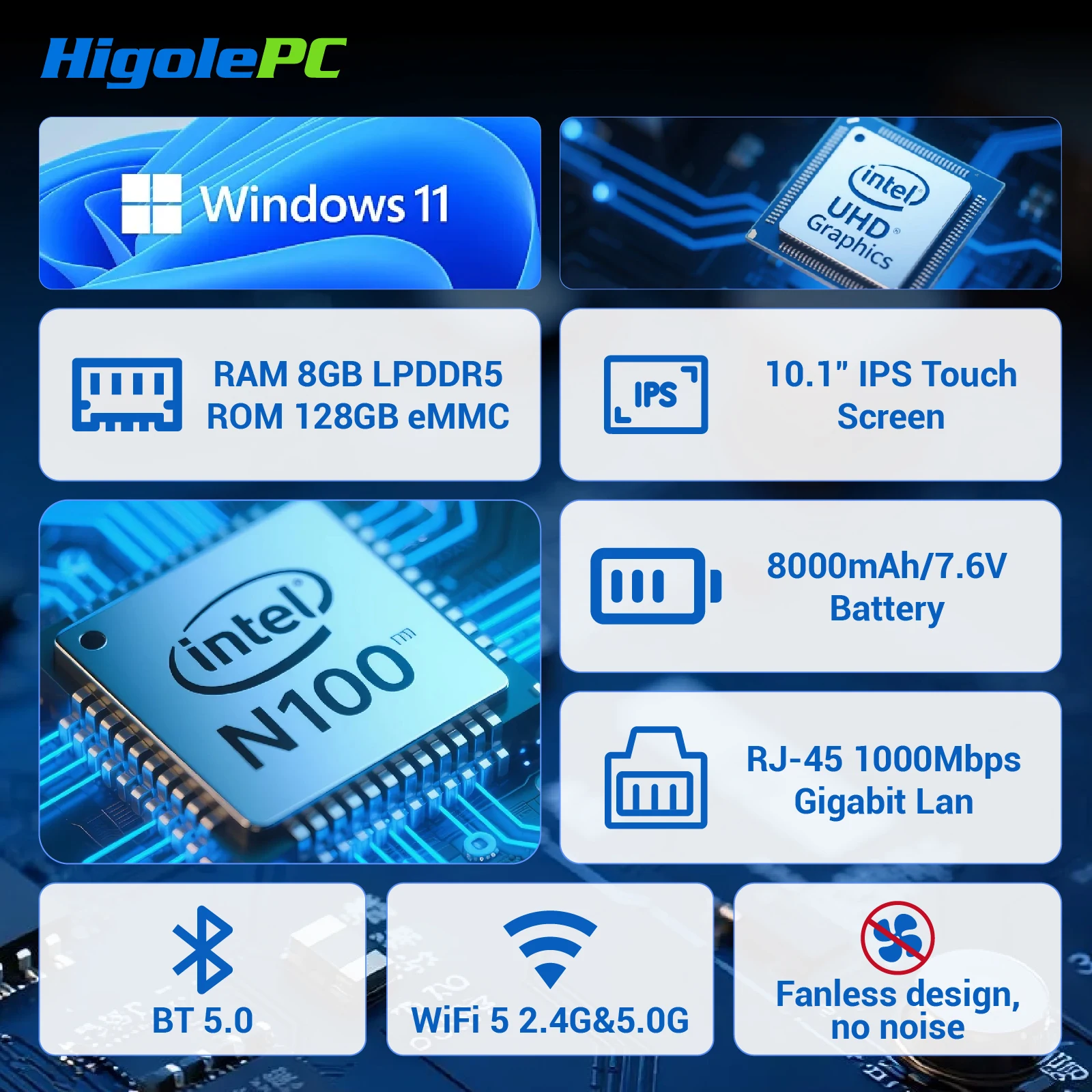 Tablet PC Tangguh Higole F9A 10.1 inci Tanpa Kipas Intel N100 Windows 11 WiFi5 8/16 128/256G 8000mAh RS232 Scanner Industri IP67
