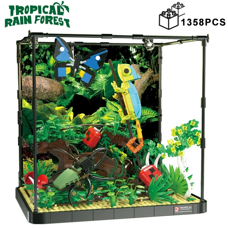 

Fish Tank Building Blocks Set with Light Tropical Rain Forest Butterfly Chameleon Creative Construction Bricks Kids Toys Gifts