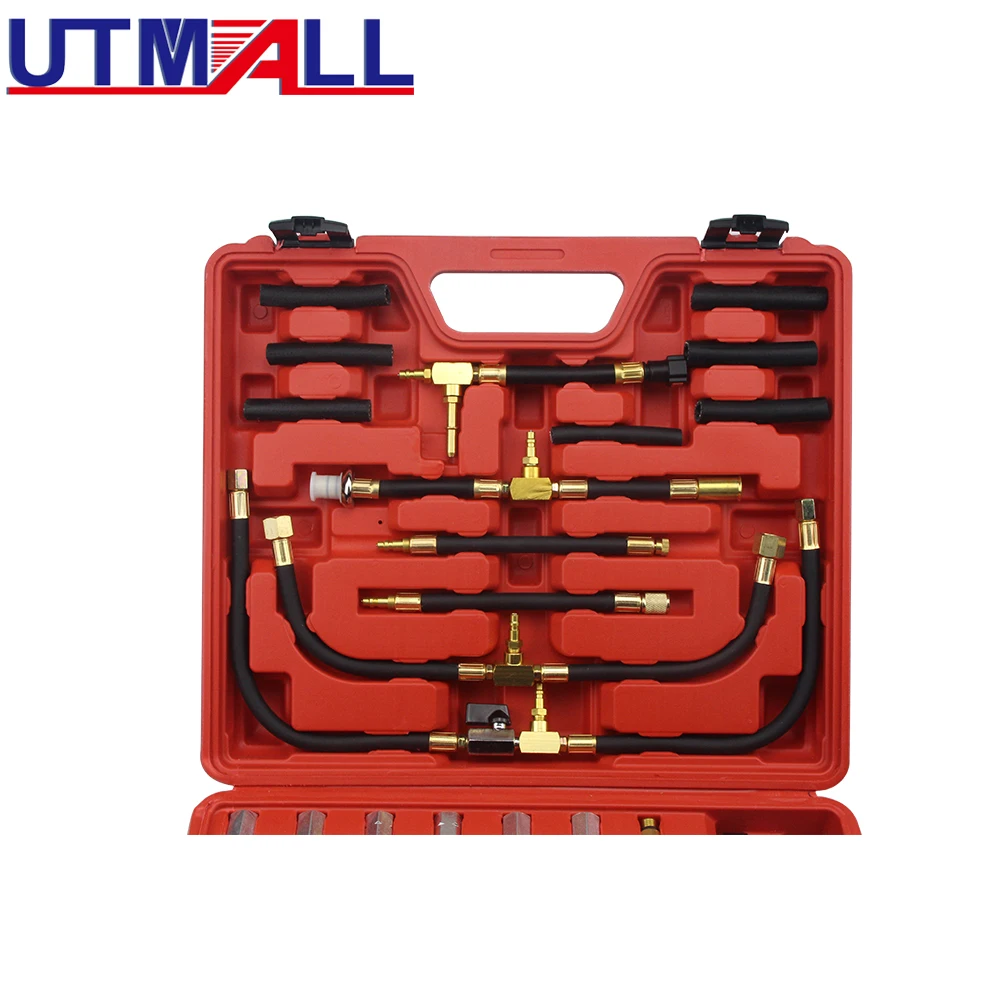 UTMALL TU-443 Multifunctional Fuel Injection Pressure Tester Kit Fuel Pressure Gauge 0-140 PSI for Most Cars & Trucks