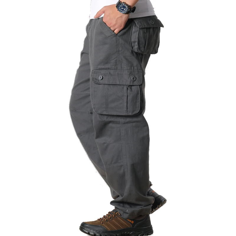 Primavera militar trabalho macacão calças de carga dos homens solto em linha reta tático calça multi-bolso baggy casual algodão calças compridas