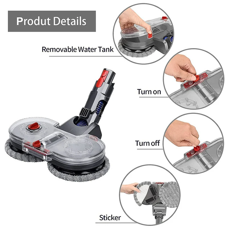 Cabezal de limpieza de fregona eléctrica seca y húmeda para Dyson V7 V8 V10 V11, accesorios para aspiradoras inalámbricas con almohadilla de paño de mopa para tanque de agua
