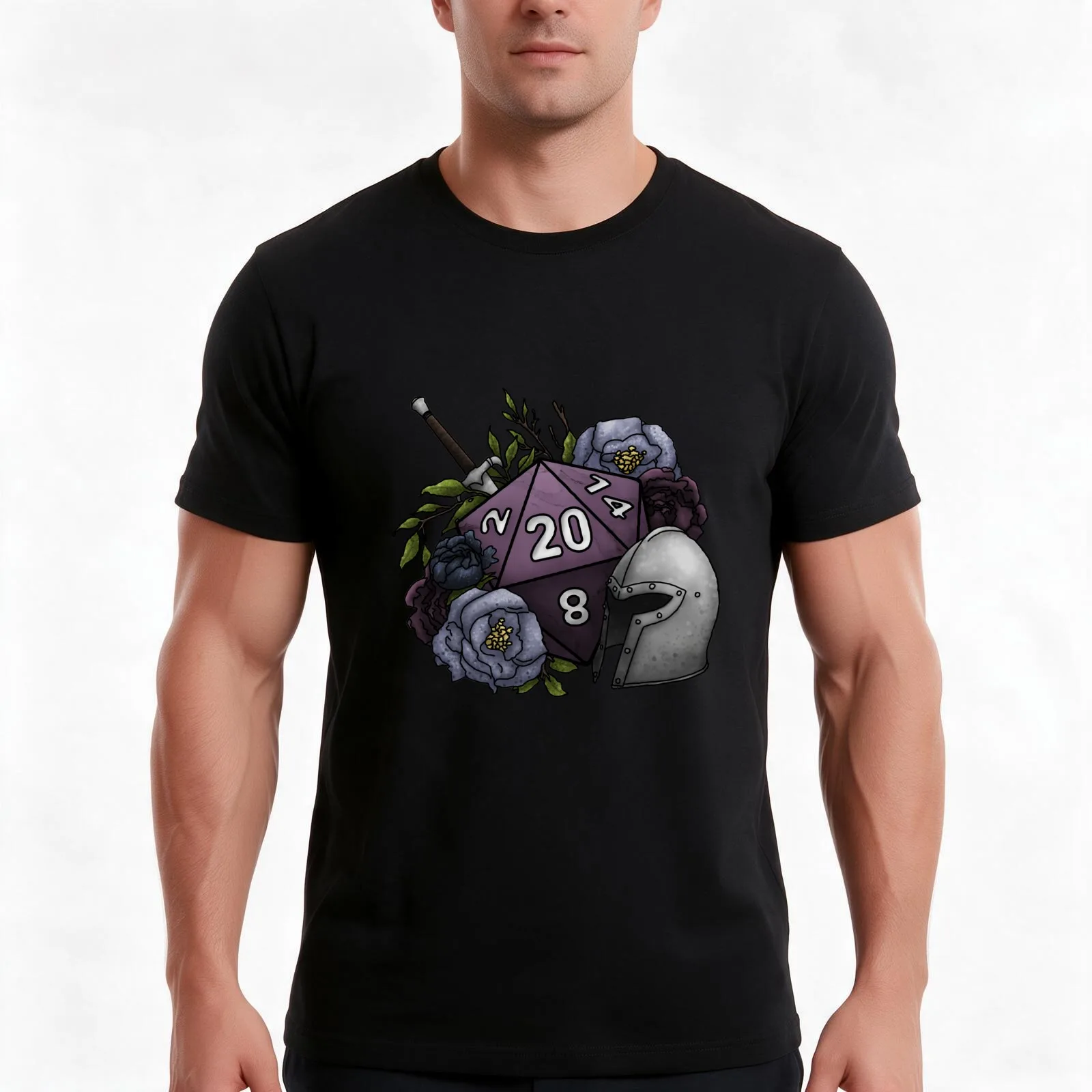Fighter Class D20 - Tabletop Gaming Dice T-Shirt, Summer Casual Cotton Tee, Oversized Streetwear Tops, Vintage Graphic Print