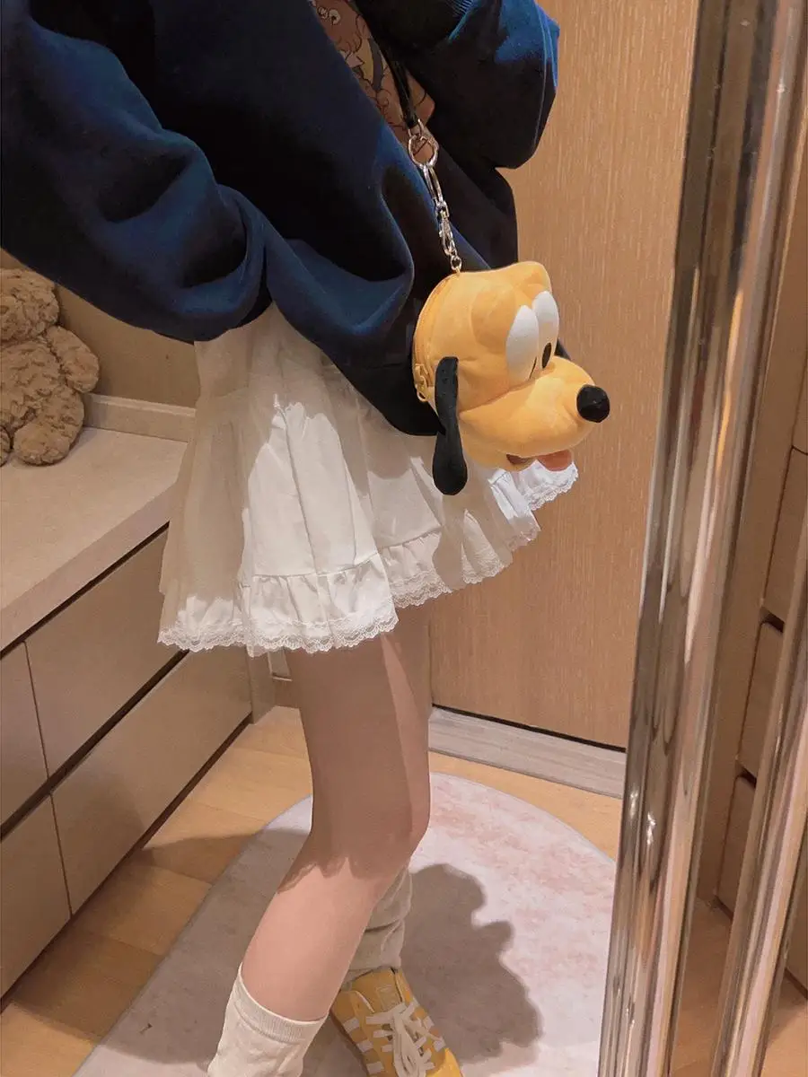 

Yukiss белая юбка с кружевной отделкой, женская весенняя корейская свободная удобная юбка трапециевидной формы, повседневная однотонная юбка