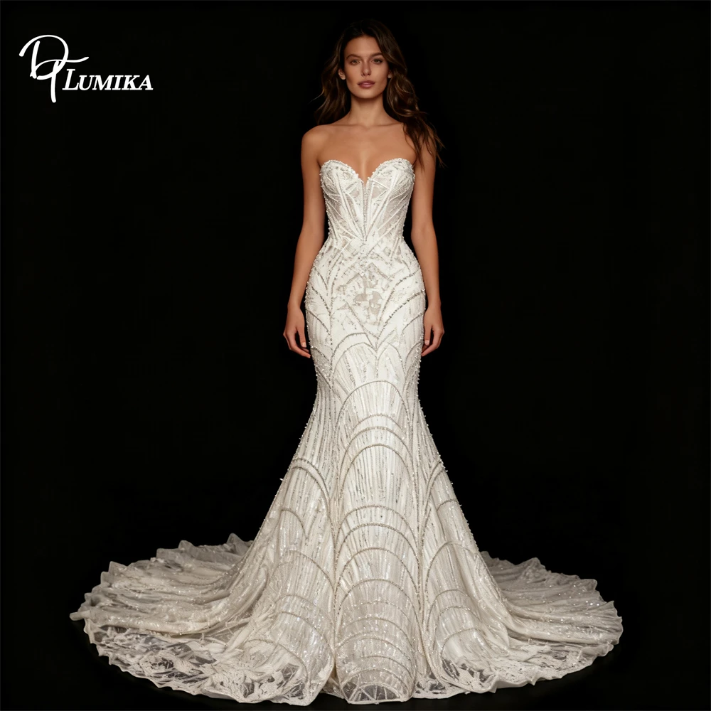 

DTLumika Beaded Mermaid Wedding Dress for Bride 2026 Strapless Long Bridal Gown Sweetheart Customized Womens Bridal Gown
