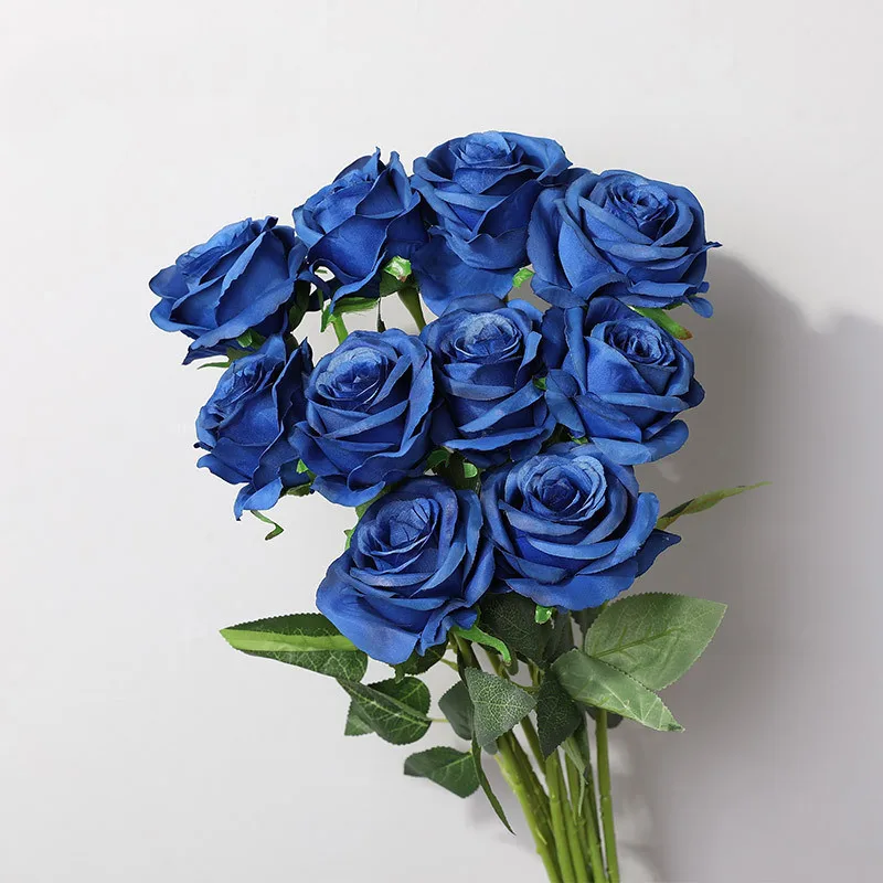 3/5 Stück lebensechte künstliche blaue Rosenblüten, Seidenblumenzweig für Zuhause, Hochzeit, Brautstrauß, Valentinstag, Party-Dekoration – Detail 7