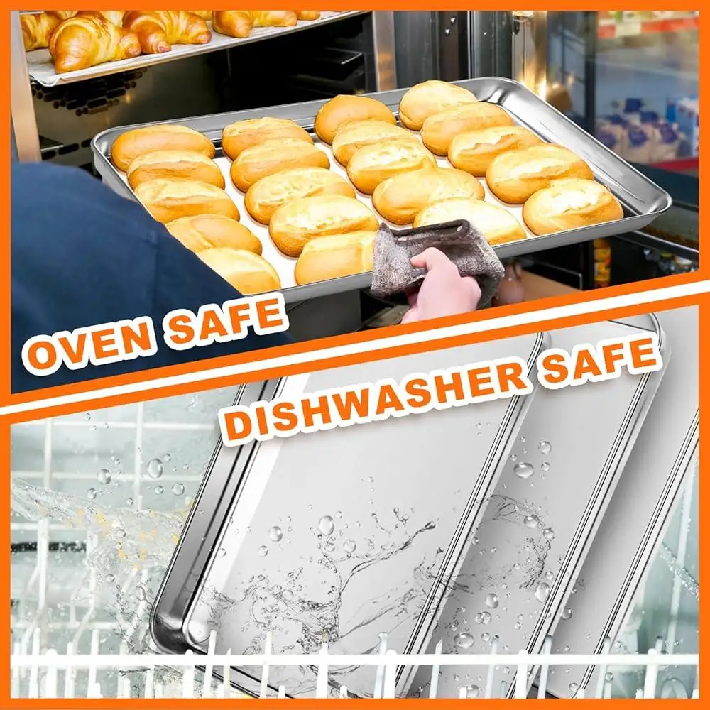 مجموعة ألواح خبز من الفولاذ المقاوم للصدأ مكونة من 12 ورقة كوكي وصينية فرن ومقلاة جيلي غير لاصقة وآمنة للاستخدام في غسالة الأطباق ومقاومة للحرارة