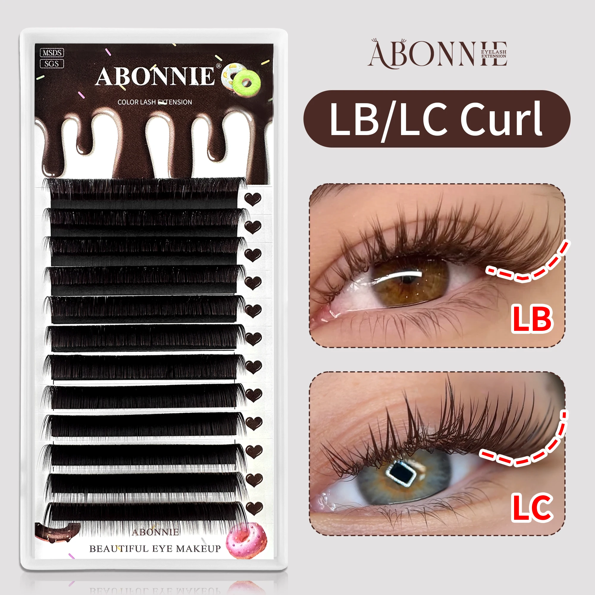 

ABONNIE LB LC Curl Cocoa Brown Chocolate Brown Classic Eyelashes Extensions 0.05/0.07 Individual Soft Natural False Lashes