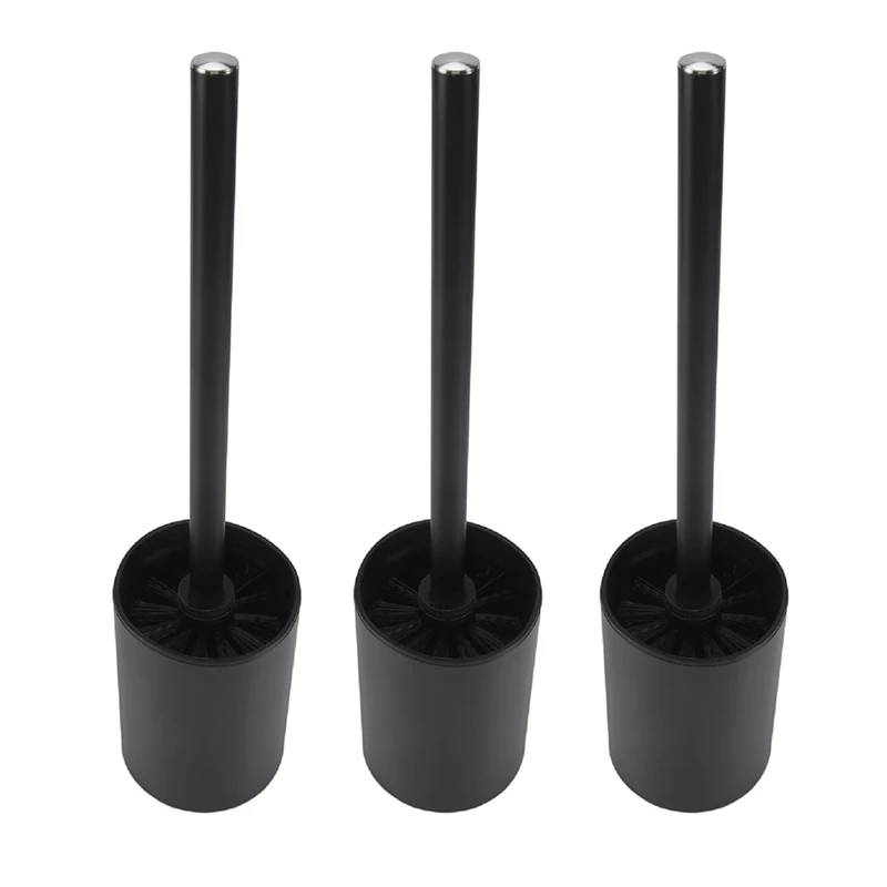 

3X For Thorough And Easy Cleaning In Black Toilet Brush With Plastic Bristles