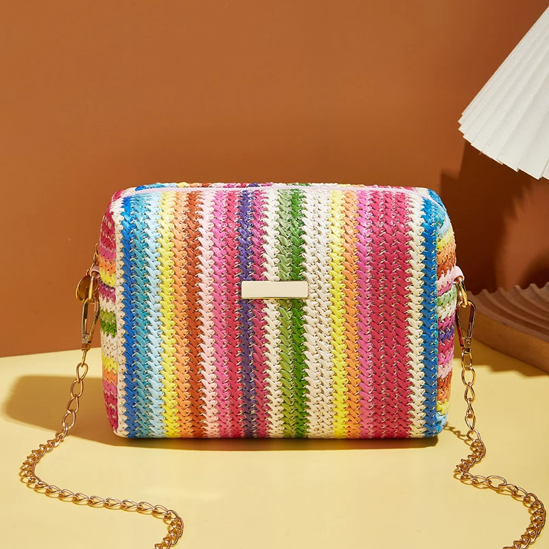 Universal Women Bag New Woven Pattern Iron Plate Decoration Cross Body Bag Small Square Bag Popular Casual Zero Wallet