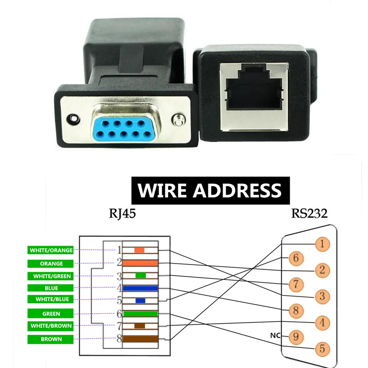 Rj45 ao adaptador fêmea de 9 pinos, rj45 à fêmea masculina db9pin db9 rj45 à porta de rede rs232 ao porto serial db9