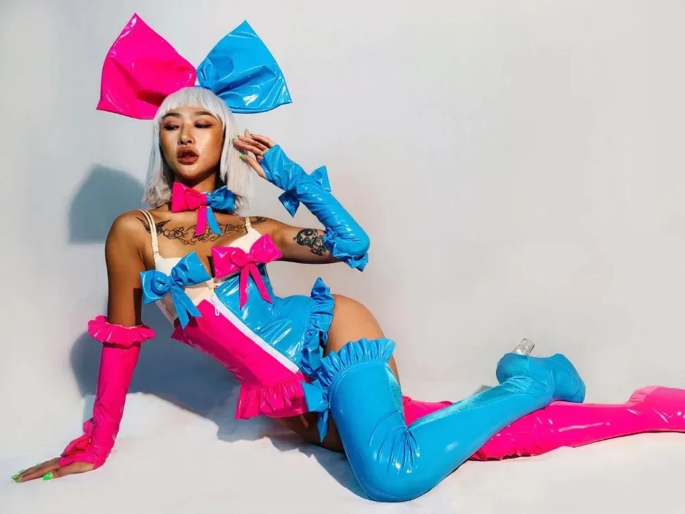 Nuovo spettacolo di squadra di danza moderna Stage Wear Candy Blue Pink Splice Sweety Girl Club Outfit Bar Club Party Lady Costume cosplay sexy