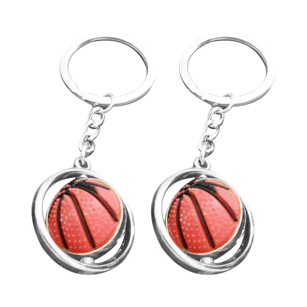 2 Pcs Basketball Keychain Metal Hanging Decor Exquisite Balls Design Kids Sports Gifts Rotating Rings Bag Pendant Perfect Gift