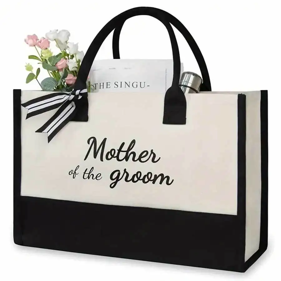 Women's Large-Capacity Canvas Tote Bag Single-Shoulder Beach Bag with Removable Ribbon Color-Block FAITH Design