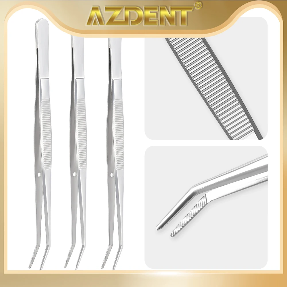 

3pcs AZDENT Dental Tweezers Stainless Steel Surgical Curved Tweezers Forceps Dentistry Instruments Dentist Clean Tool Lab