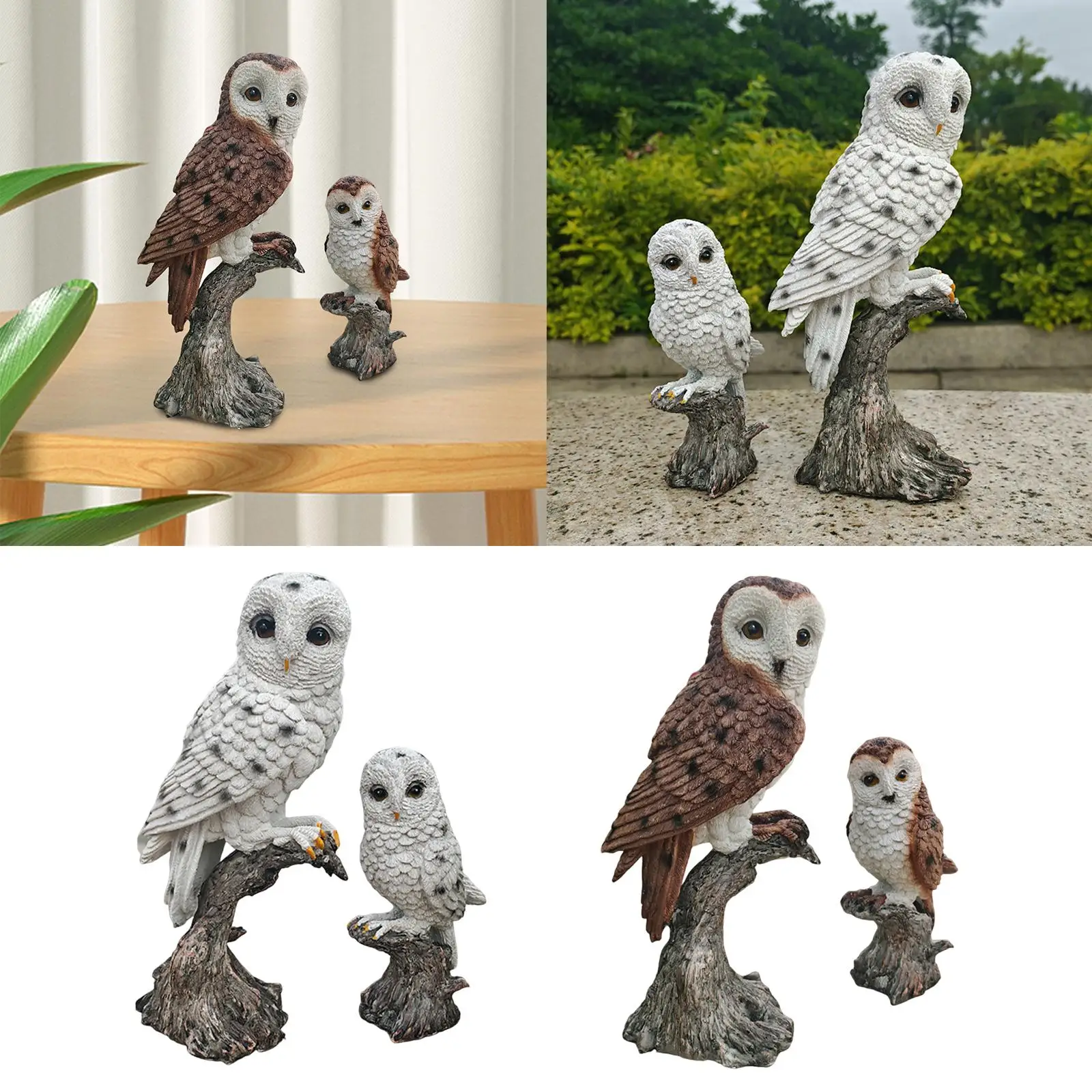Mother and Child Owls Figurine Set for Pathways Decor Lovely Resin