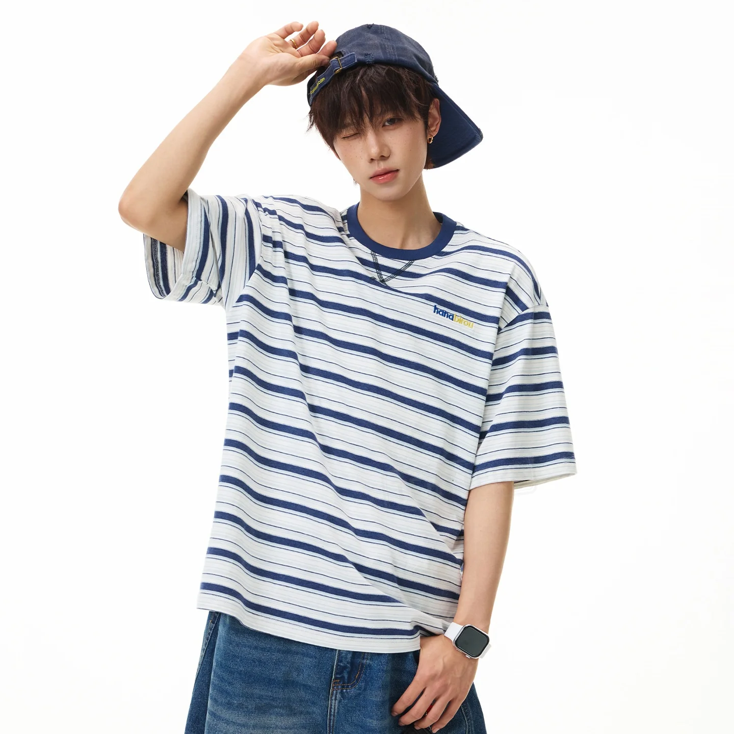 TFETTERS 2026 Summer Youthful T-Shirt Men Baggy Half Sleeve O-neck Striped Cotton Oversized Hip hop Fashion Tops for Man