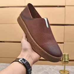 Summer Breathable Men's Genuine Leather Shoes Vintage Handmade Casual Loafers Top Layer Business Sewing Flats Black Brown