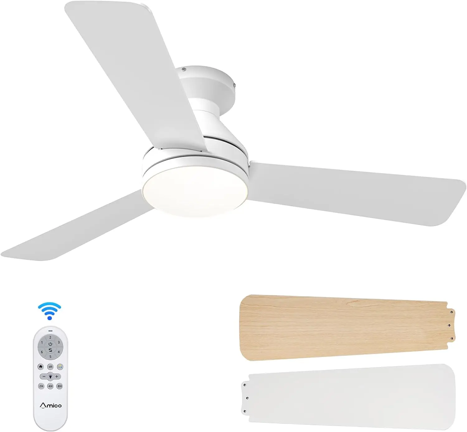 

Ceiling Fans with Lights, 42 inch Low Profile Ceiling Fan with Light and Remote Control, Flush Mount, Reversible, 3CCT, Di