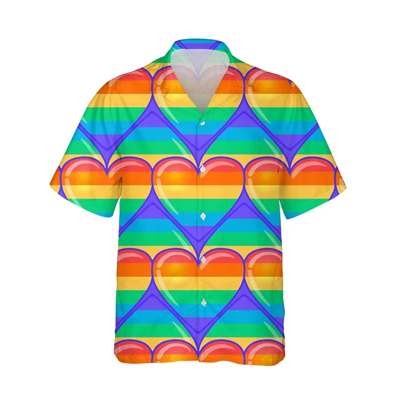 

LGBT Rainbow Flag 3D Print Shirts For Men Women Personality Fashion Gay Cool Lapel Street Short Sleeve Tops Shirt Summer Blouses