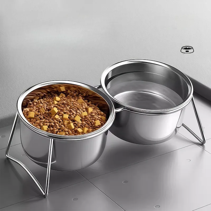 New Stainless Steel Double Bowl Pet Feeding Station Elevated Dog Bowl Pet Feeder and Water Dispenser Dogs Accessoires