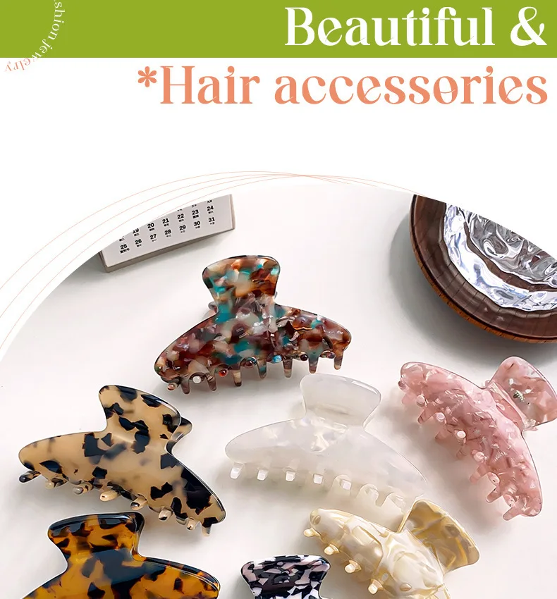 Korean acetate claw clip for women, leopard print hair claw hair accessory, simple medium size, back of the head hair clip, bun