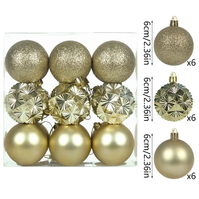 18pcs 6CM Bright Matte Christmas Ball Ornaments Blue Brown Christmas Tree Party Decoration Christmas Spheres Pendant Set
