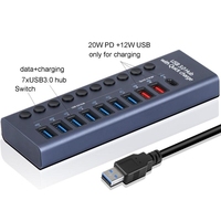 090F USB Hub, 9 Port USB3.0+ Type C Hub 5Gbps with 60W Power Adapter, Charging Cable and Data Cord for PC and Laptop