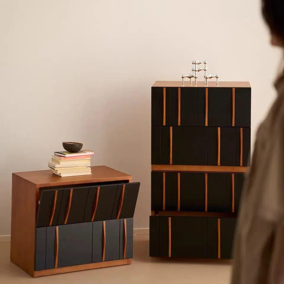 Nordic medieval combination cabinet, cherry wood side cabinet, all solid wood free module