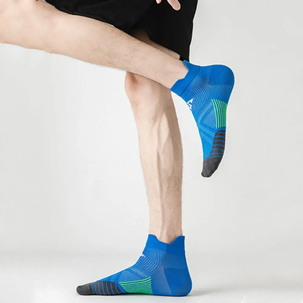 

3 пары модных лоскутных мужских спортивных носков, противоскользящие полосатые носки для бега, дышащие короткие носки-трубы для бега