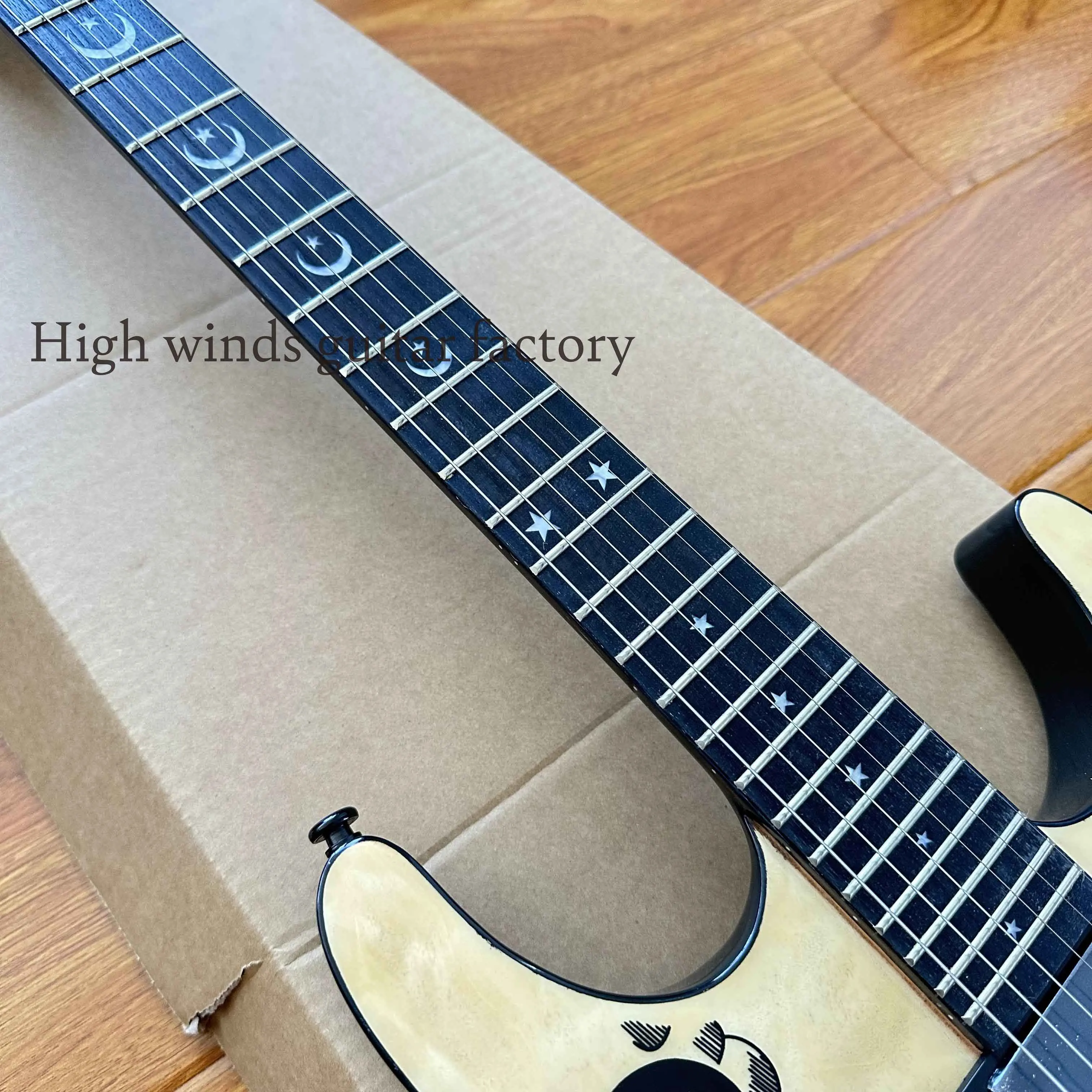 Solid Body custom wood colored Ouija electric guitar with moon-free delivery