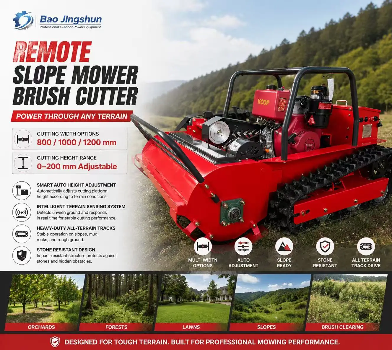 Customized All-Terrain Tracked Robotic Lawnmower, Equipped with GPS, Hill-Climbing Capability, and Diesel Power.