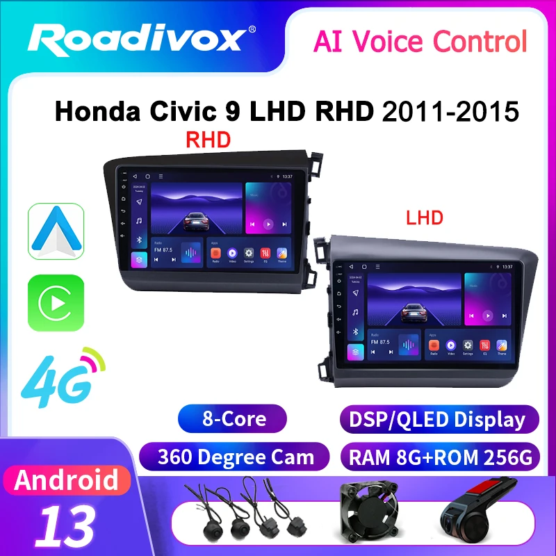 

roadivox Android car radio for Honda Civic 9 LHD RHD 2011 2015 stereo GPS Navigation video Multimedia Player tape recorder