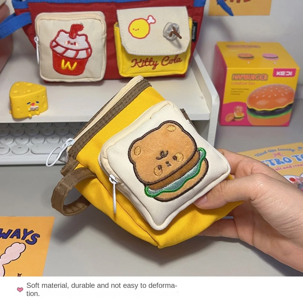 대용량 곰 버거 연필 케이스, 더블 포켓 문구 캔버스 연필 가방, 휴대용 다기능