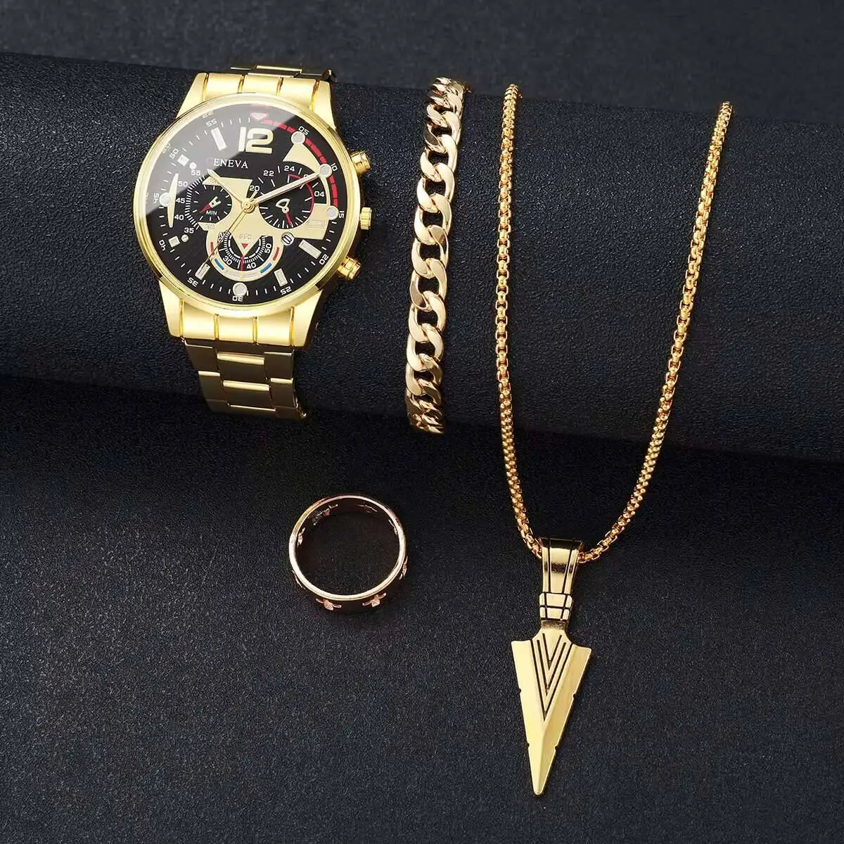 8 قطعة/المجموعة أزياء رجال الأعمال الساعات الفاخرة التقويم كوارتز ساعة اليد طقم مجوهرات للرجال ساعة Reloj Hombre (بدون صندوق)