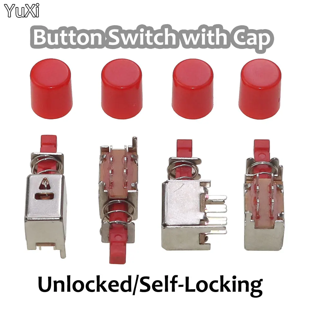 

5Set DPDT Double Pole 6Pin Self-locking/Unlocked Key Power Switches with Cap A03 PS-22F03 PCB Latching Push Button Switches