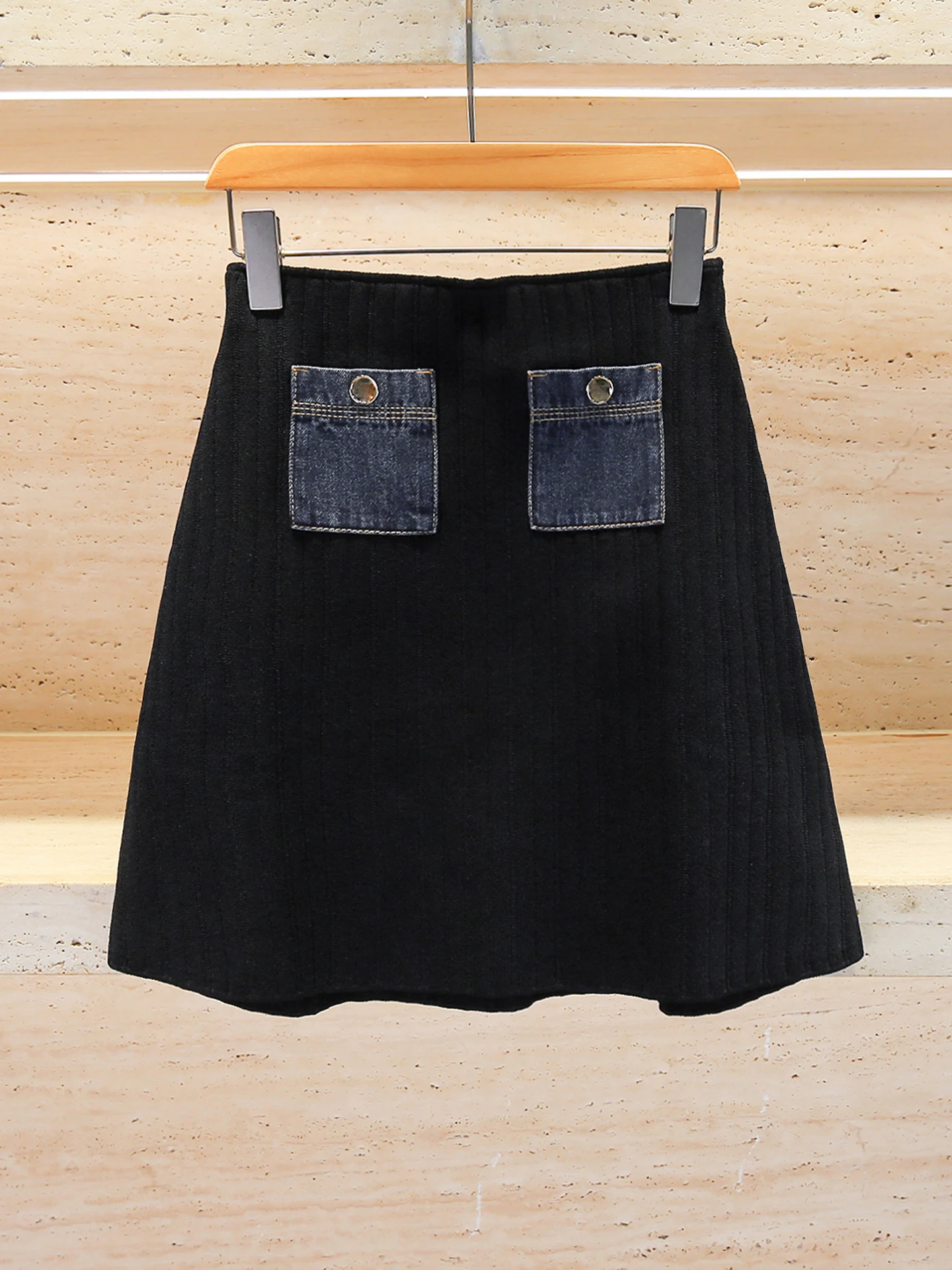 

Юбка из трикотажного денима с высокой талией, простая, элегантная, для повседневной носки, А-силуэт, для колледжа, женская, премиум-класса, модная